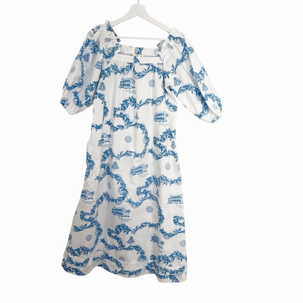 Sun Fashions Honolulu Hawaii Oversize Small Dress Queen’s Hospital White Blue